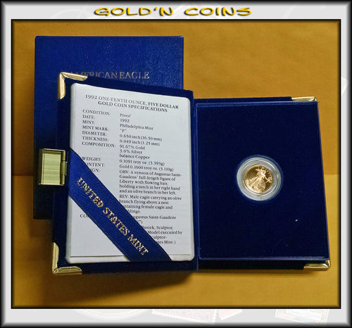 1992 Tenth Ounce Proof Gold American Eagle Original Government Packaging