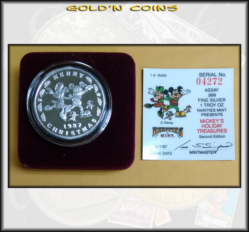 1987 One Ounce Silver Disney Collector Coin Mickey's Holiday ...