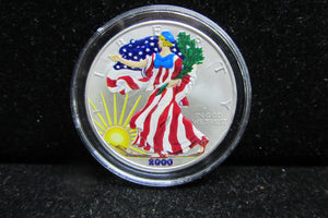 2000 1 OUNCE SILVER EAGLE - COLORIZED OBVERSE WITH CERTIFICATE